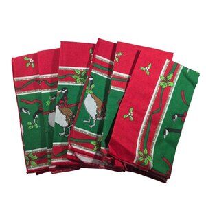 Christmas Goose Pattern Cloth Napkins Set Of 6 Holiday Decor Red & Green linens